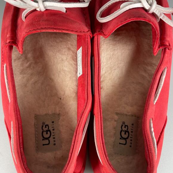 UGG Men's Size 11 Red Nubuck Moccasin Driving Loafers Shearling Slippers Casual - Picture 8 of 9
